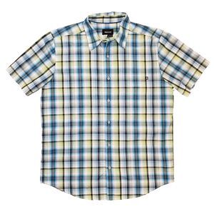 Marmot Hiking Shirt Mens Large Blue Green‎ White Plaid Gorpcore Camp Fishing
